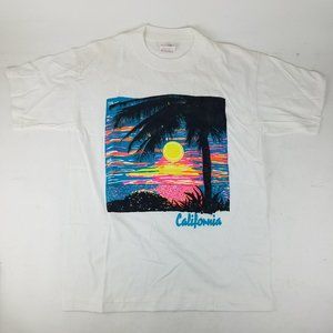 NOS Vintage Large Single Stitch T-Shirt California Sunset Neon 90's